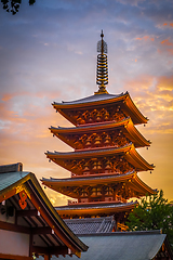 Image showing Pagoda at sunset in Senso-ji temple, Tokyo, Japan