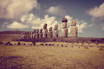 Image showing Moais statues, ahu Tongariki, easter island