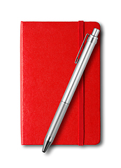 Image showing Red closed notebook and pen isolated on white