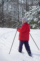 Image showing Woman retirement age, europeans, skiing