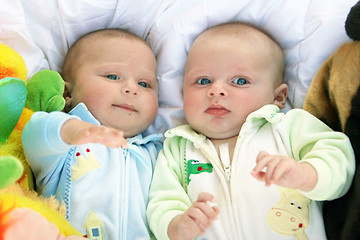 Image showing Two baby boys twin brothers