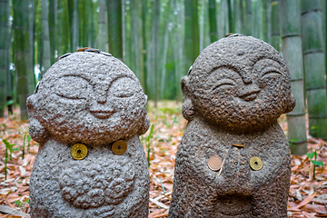 Image showing Jizo Statues in Arashiyama bamboo forest, Kyoto, Japan