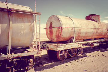 Image showing Old train station in Bolivia desert