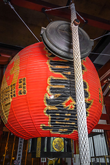 Image showing Paper lantern and gong in Ueno temple, Tokyo, Japan