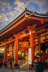 Image showing Senso-ji temple Hondo at sunset, Tokyo, Japan