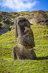 Image showing Moai statue on Rano Raraku volcano, easter island