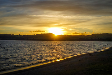 Image showing Taupo Lake at sunset, New Zealand