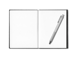 Image showing Blank open notebook and pen isolated on white