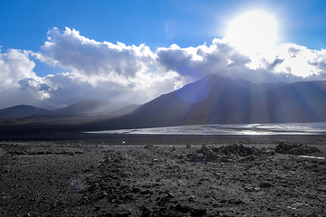 Image showing Sunset on laguna colorada in sud Lipez Altiplano reserva, Bolivi