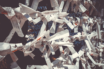 Image showing Traditional Omikujis in a temple, Tokyo, Japan