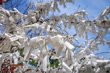 Image showing Omikuji tree at Heian Jingu Shrine temple, Kyoto, Japan