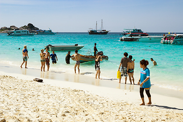 Image showing Tourists in February on Similan Islands. Thailand