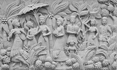 Image showing Bas-relief on cement plaster in Thai style, Thailand