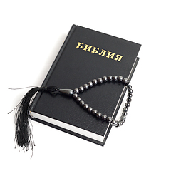 Image showing Bible with rosary on white background