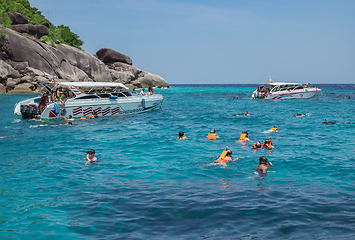 Image showing Travelers are swimming and snorkeling in Andaman sea