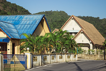Image showing Street Thai village at the foot of the mountains