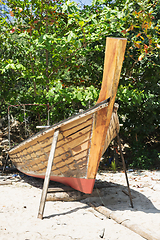 Image showing Thai boat is manufacture right on the beach