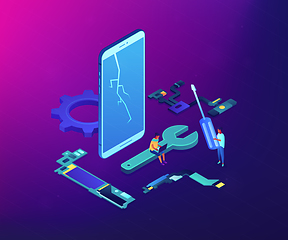 Image showing Smartphone repair concept vector isometric illustration.
