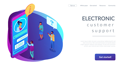 Image showing Customer self-service isometric 3D landing page.