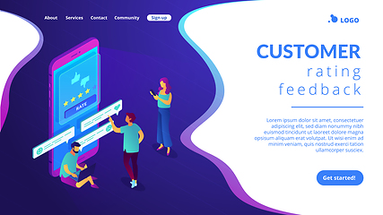 Image showing Customer feedback isometric 3D landing page.