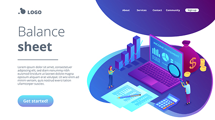 Image showing Income statement isometric 3D landing page.