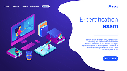 Image showing E-learning isometric 3D landing page.