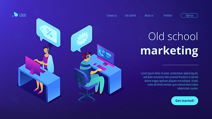 Image showing Cold calling isometric 3D landing page.