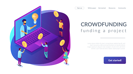 Image showing Crowdfunding isometric 3D landing page.