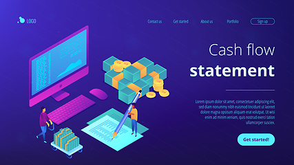 Image showing Cash flow statement isometric 3D landing page.