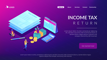 Image showing Tax form isometric 3D landing page.