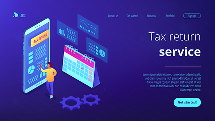 Image showing Tax return service isometric 3D landing page.