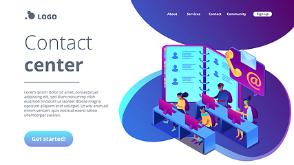 Image showing Contact center isometric 3D landing page.