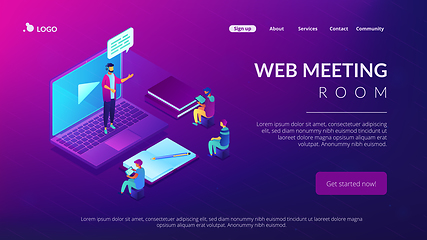 Image showing Online presentation isometric 3D landing page.