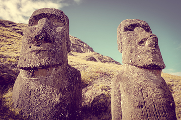 Image showing Moais statues on Rano Raraku volcano, easter island