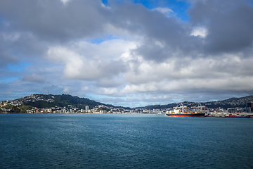 Image showing Wellington city view from the sea, New Zealand