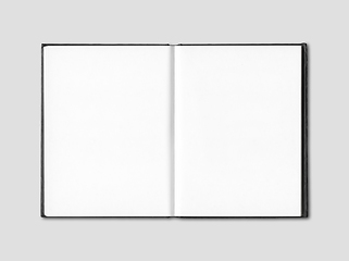 Image showing Blank open notebook isolated on grey