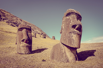 Image showing Moais statues on Rano Raraku volcano, easter island