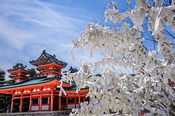 Image showing Omikuji tree at Heian Jingu Shrine temple, Kyoto, Japan