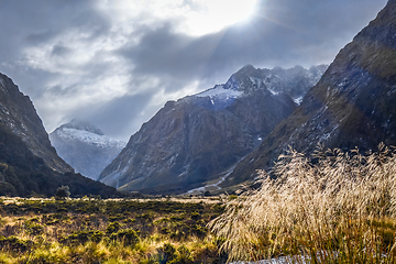 Image showing Fiordland national park stormy landscape, New Zealand