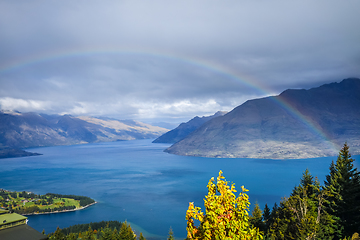 Image showing Rainbow on Lake Wakatipu and Queenstown, New Zealand