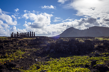 Image showing Moais statues, ahu Tongariki, easter island