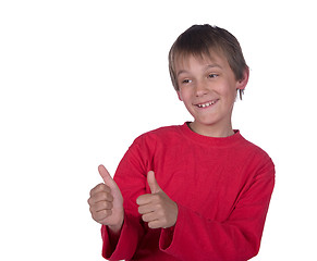 Image showing boy thumbs up