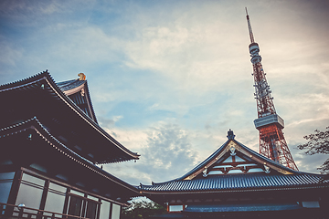 Image showing Zojo-ji temple and Tokyo tower, Japan