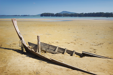 Image showing Destroyed boat in area of sea tide