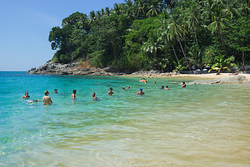 Image showing Holidaymakers swimming in Bay of Andaman sea