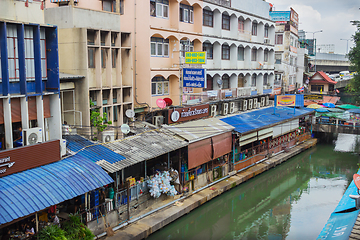 Image showing Houses standing above the water channel. Bangkok