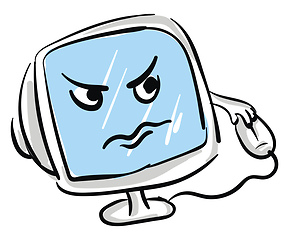 Image showing Angry cartoon computer monitor and mouse vector illustration on 