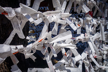 Image showing Traditional Omikujis in a temple, Tokyo, Japan