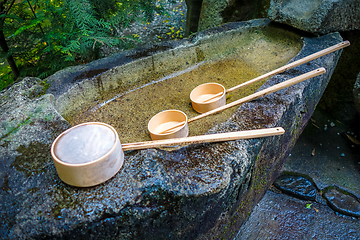 Image showing Purification fountain at a Shrine, Arashiyama, Kyoto, Japan