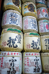 Image showing Kazaridaru barrels in Heian Jingu Shrine, Kyoto, Japan